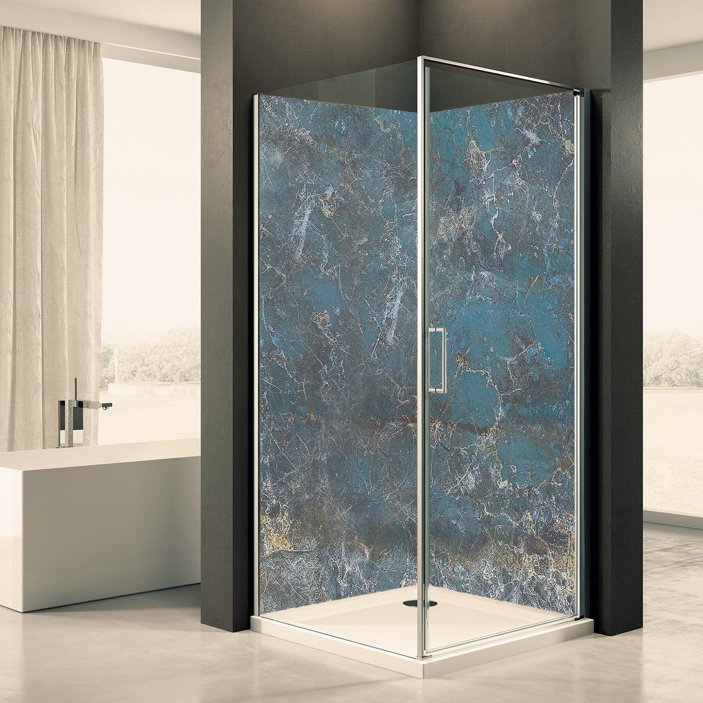 Doucheachterwand marmersteen 2 motief 0356