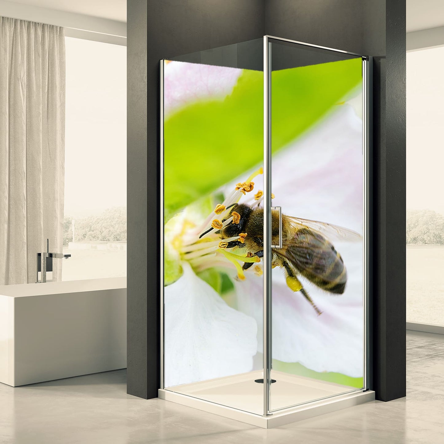 Shower back wall flower bee motif 0016