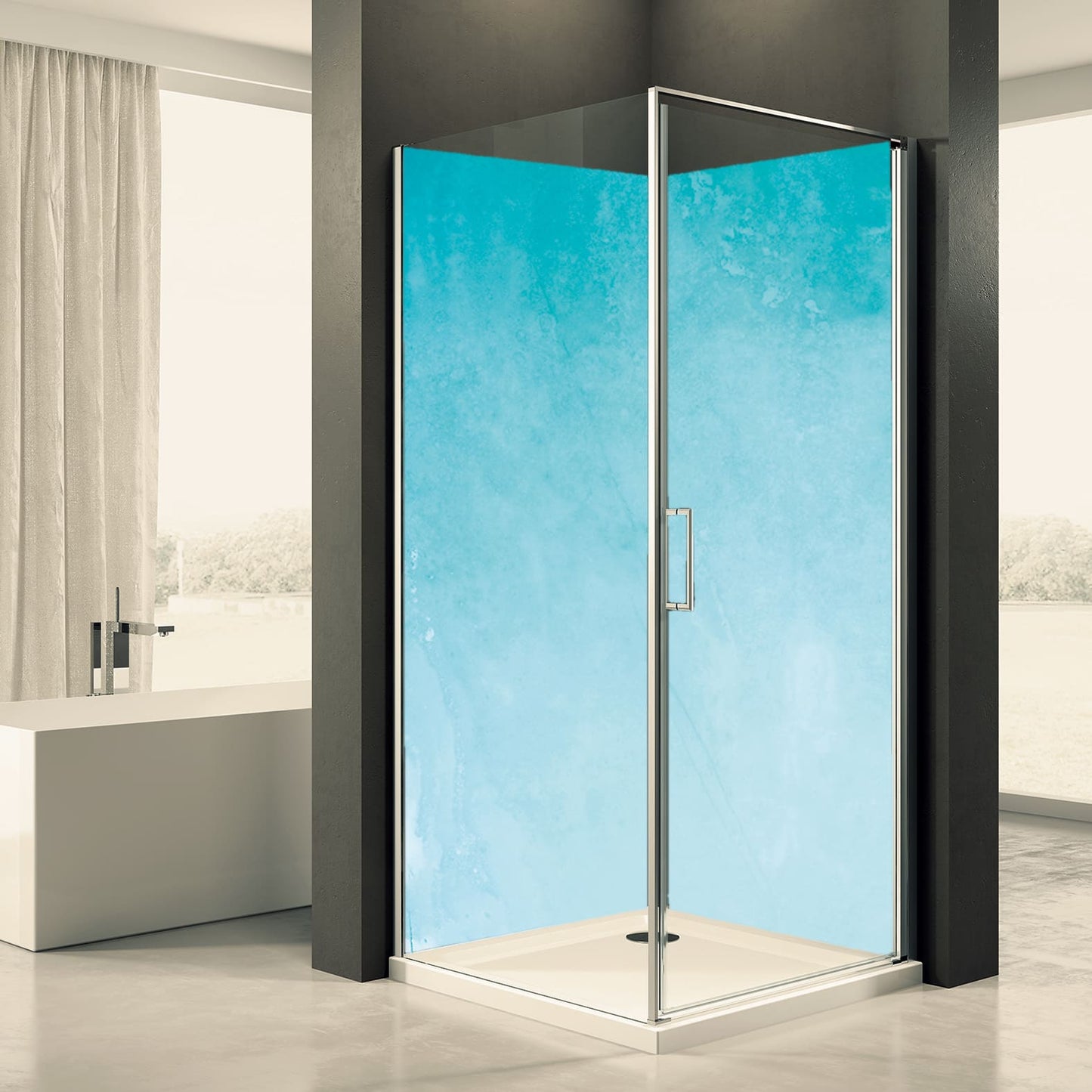 Shower back wall concrete blue motif 0020