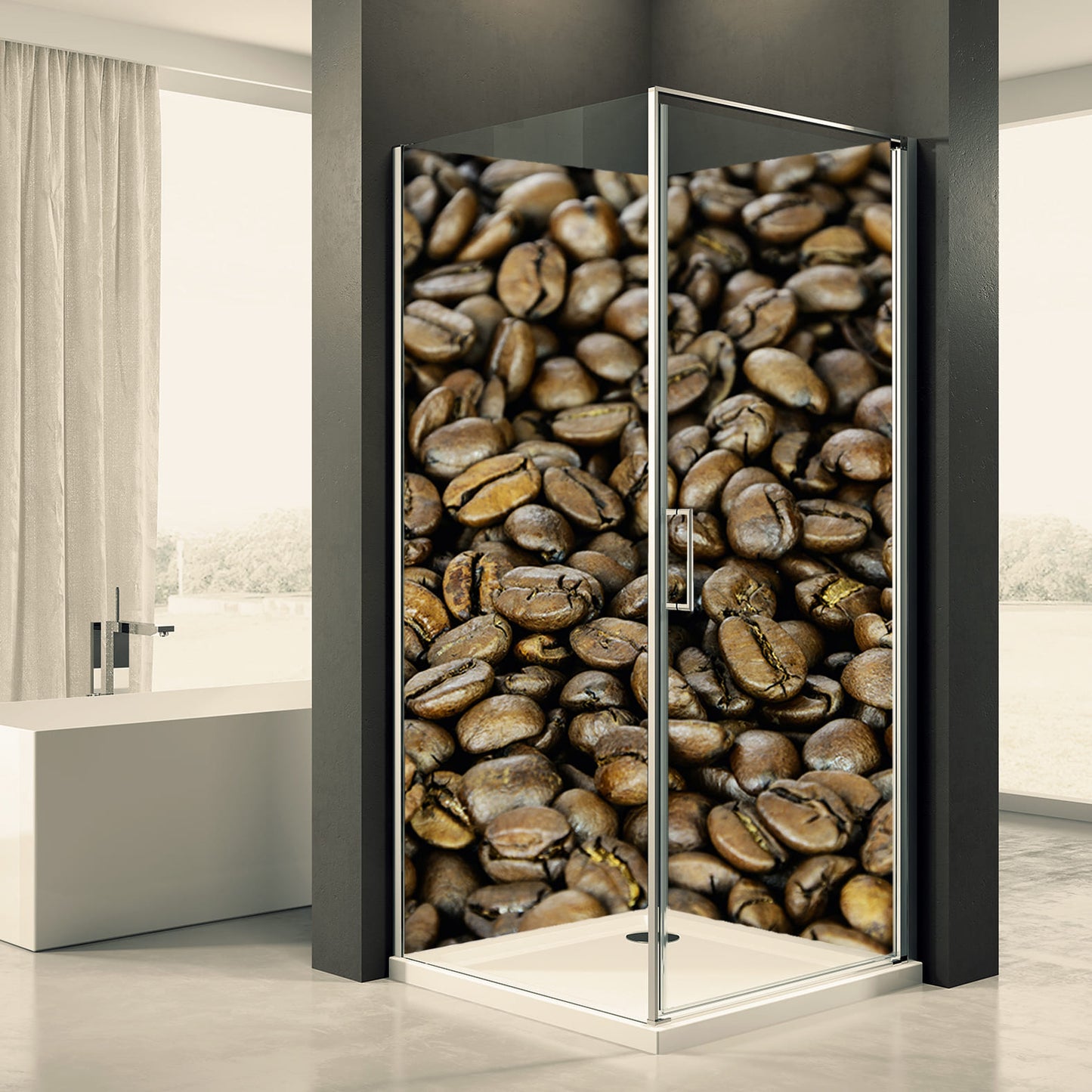 Shower back wall coffee beans motif 0041