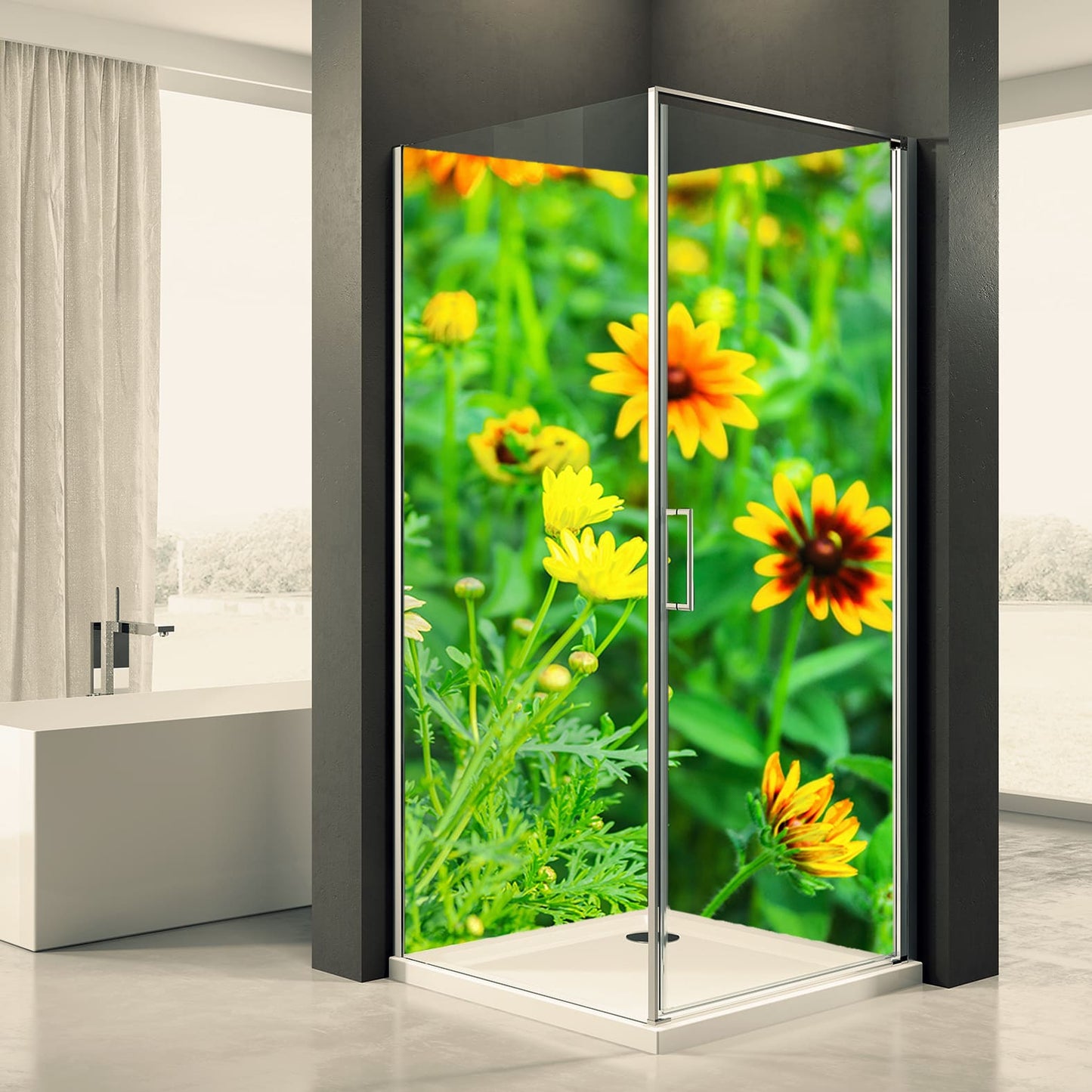 Shower back wall flower meadow motif 0046