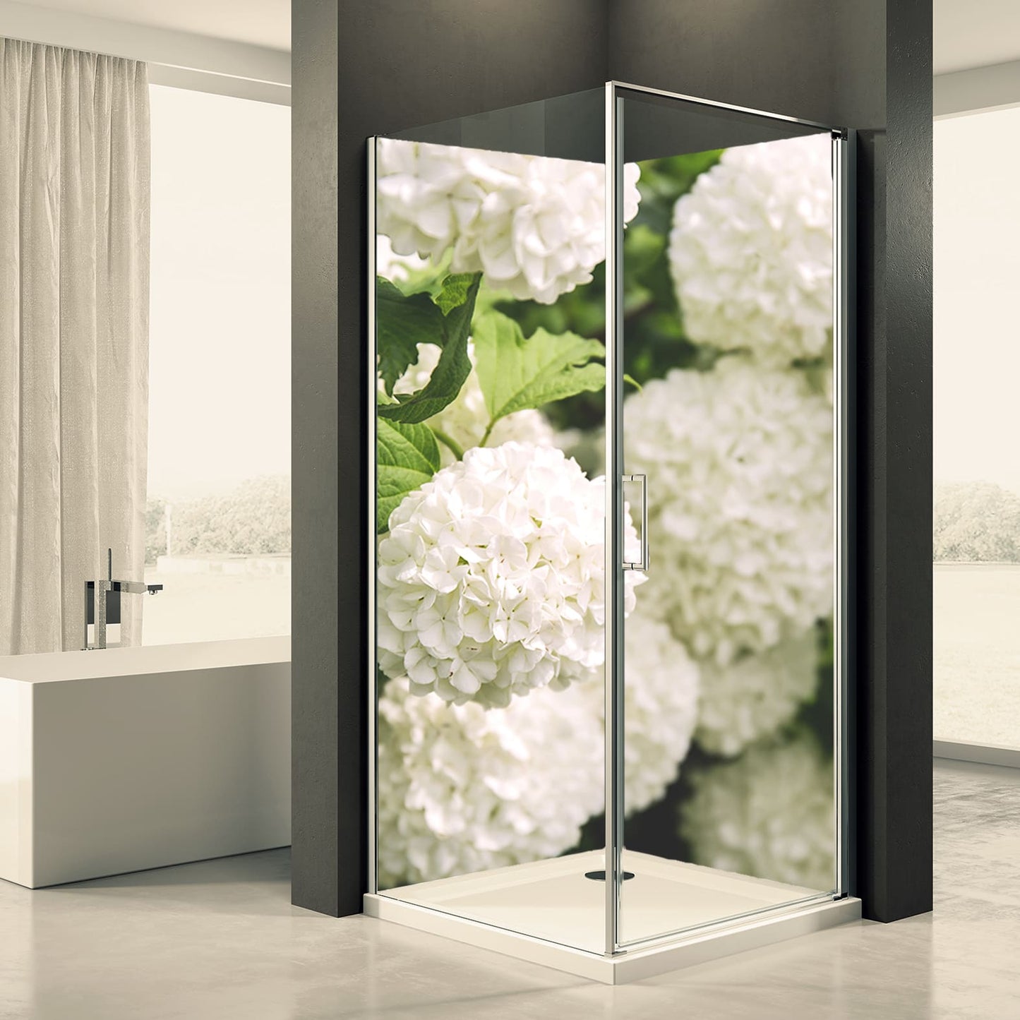 Shower back wall snowball floral motif 0053