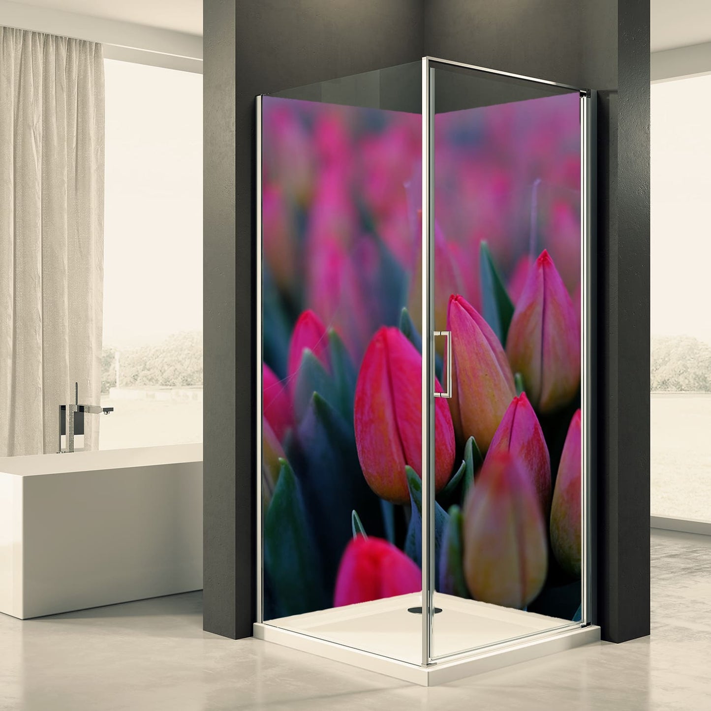 Shower back wall tulips motif 0063