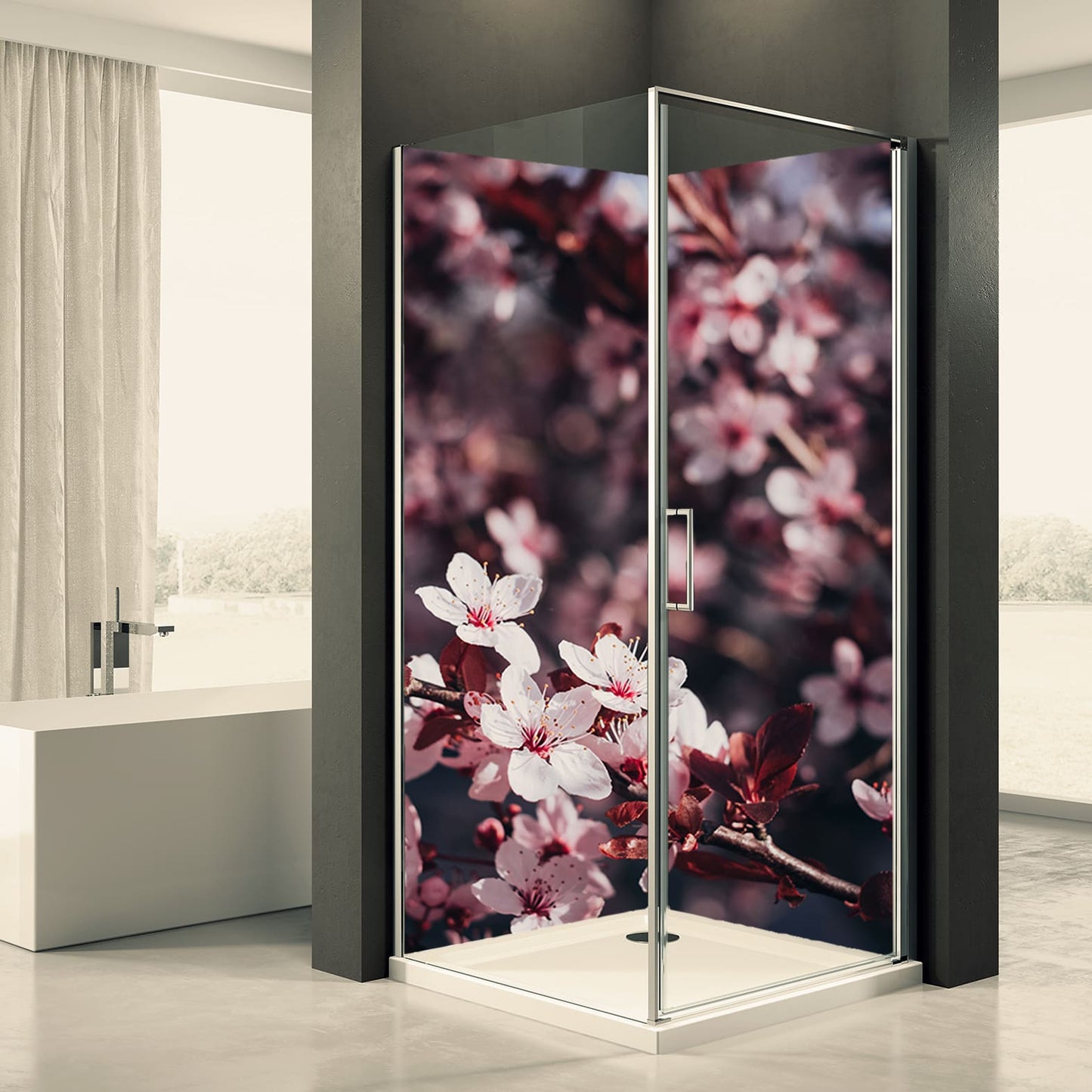 Shower back wall cherry tree blossom motif 0072