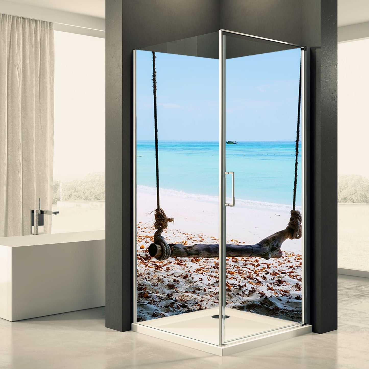 Shower back wall sandy beach motif 0073