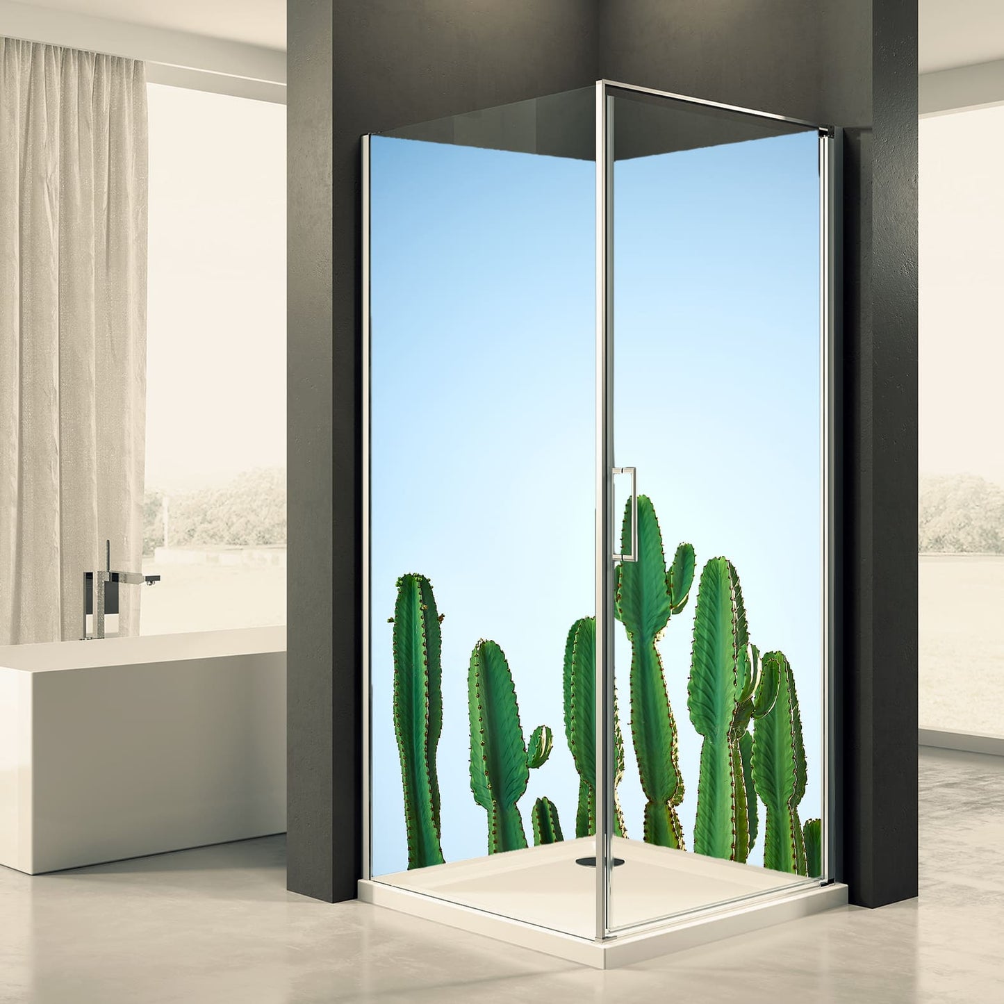 Shower back wall cacti motif 0092