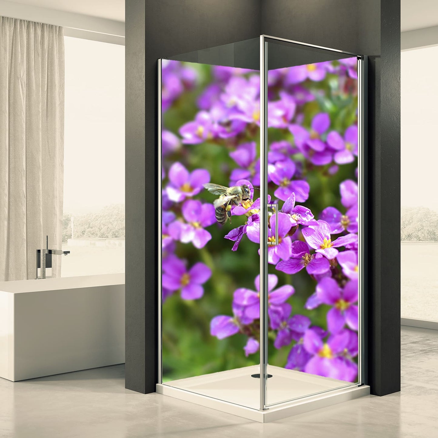 Shower back wall flowers bee 2 motif 0112