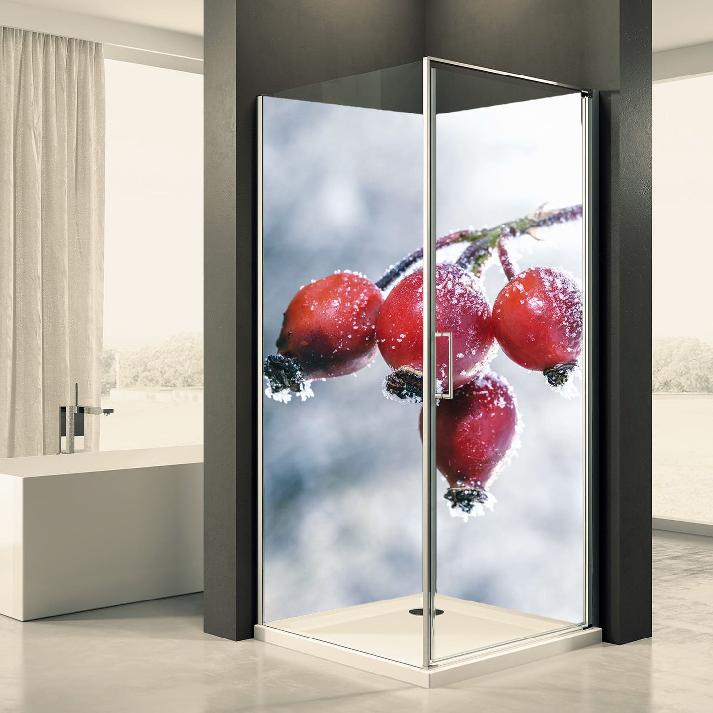 Shower back wall rosehip ice cream motif 0113