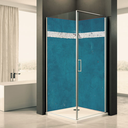 Shower back wall cracks plaster blue motif 0118