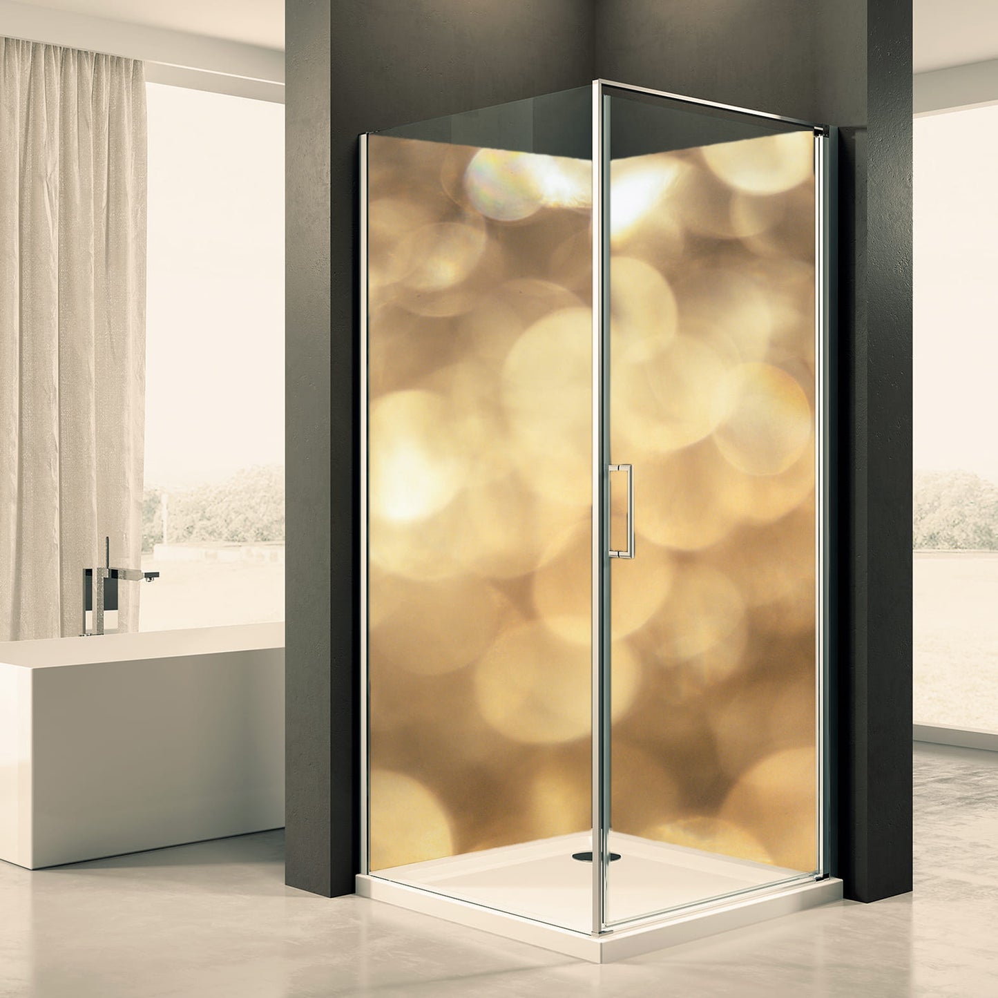 Shower back wall golden lights motif 0123