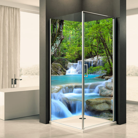 Shower back wall waterfall forest motif 0128