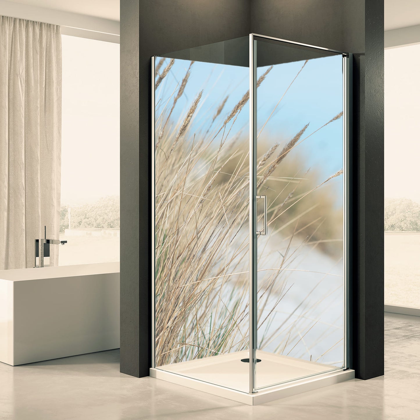 Shower back wall beach grass motif 0131