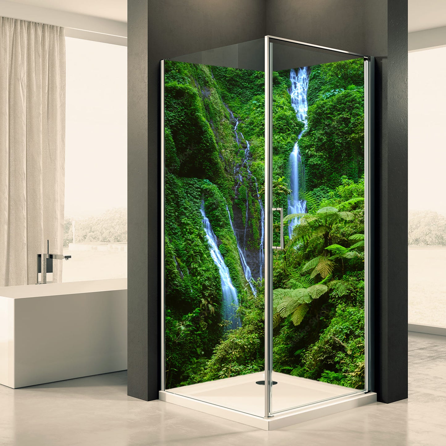 Shower back wall jungle waterfall motif 0142