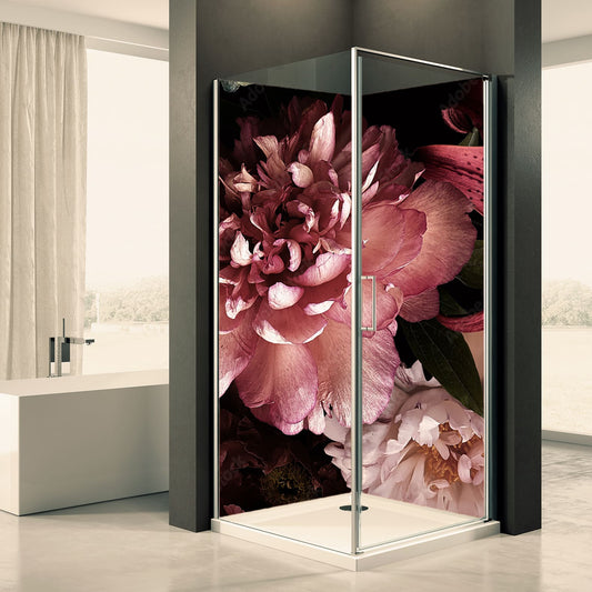 Shower back wall flowers peonies dark motif 0148