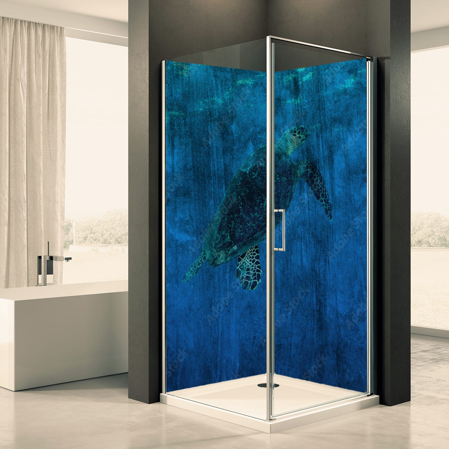 Shower back wall turtle blue water motif 0151