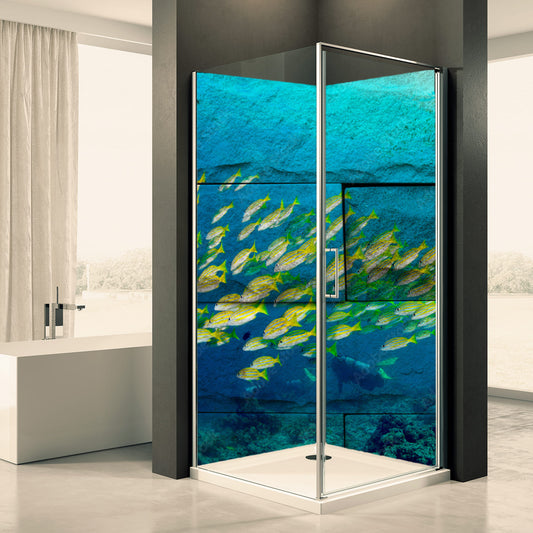 Shower wall fish sea deep blue motif 0152