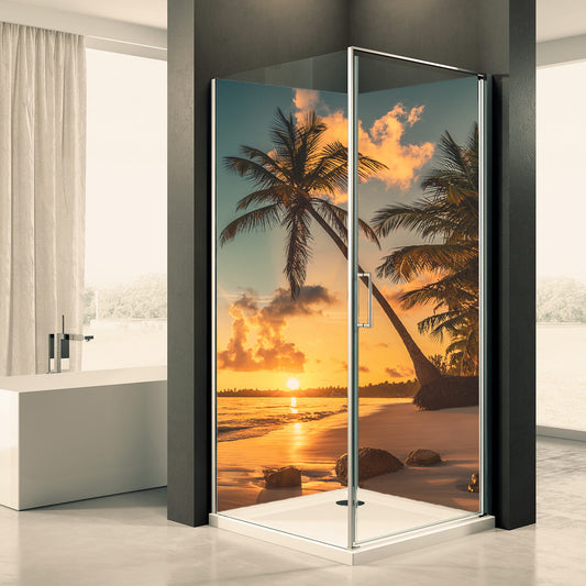 Shower back wall palm tree sunset motif 0153