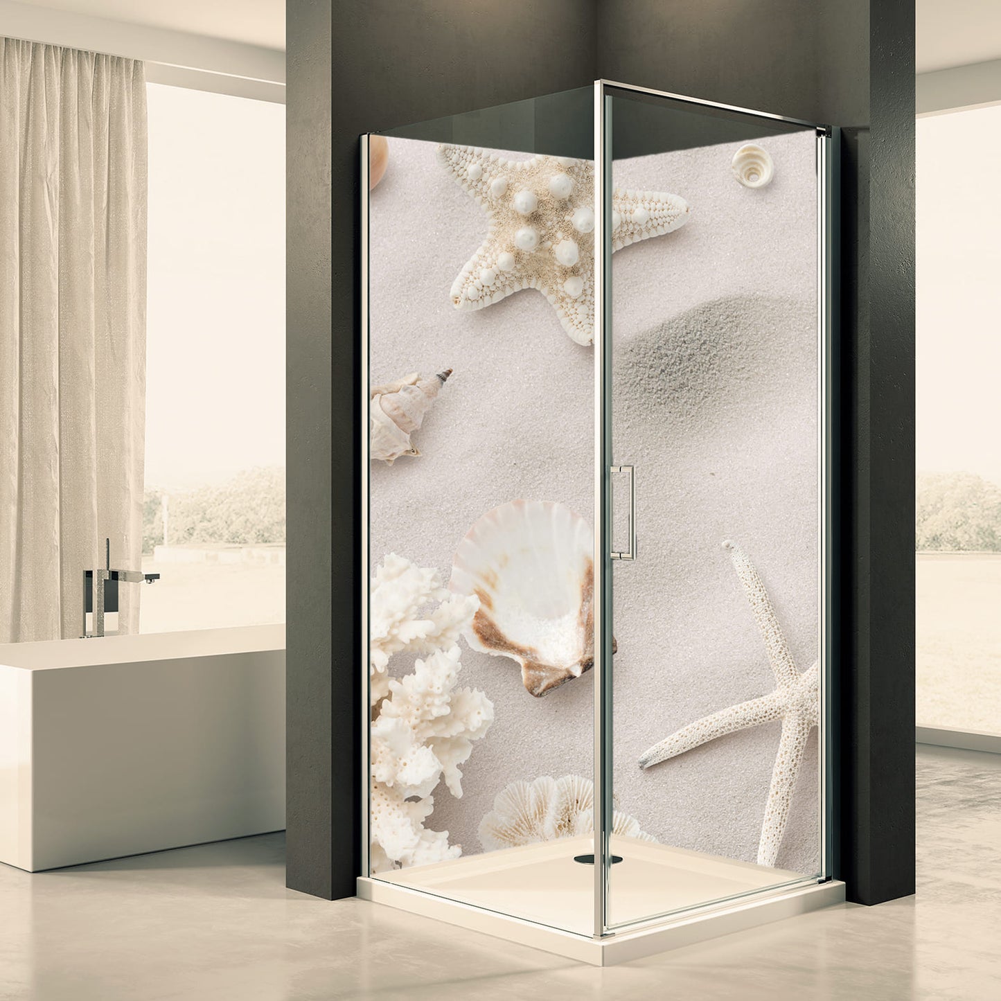 Shower back wall beach shells motif 0157