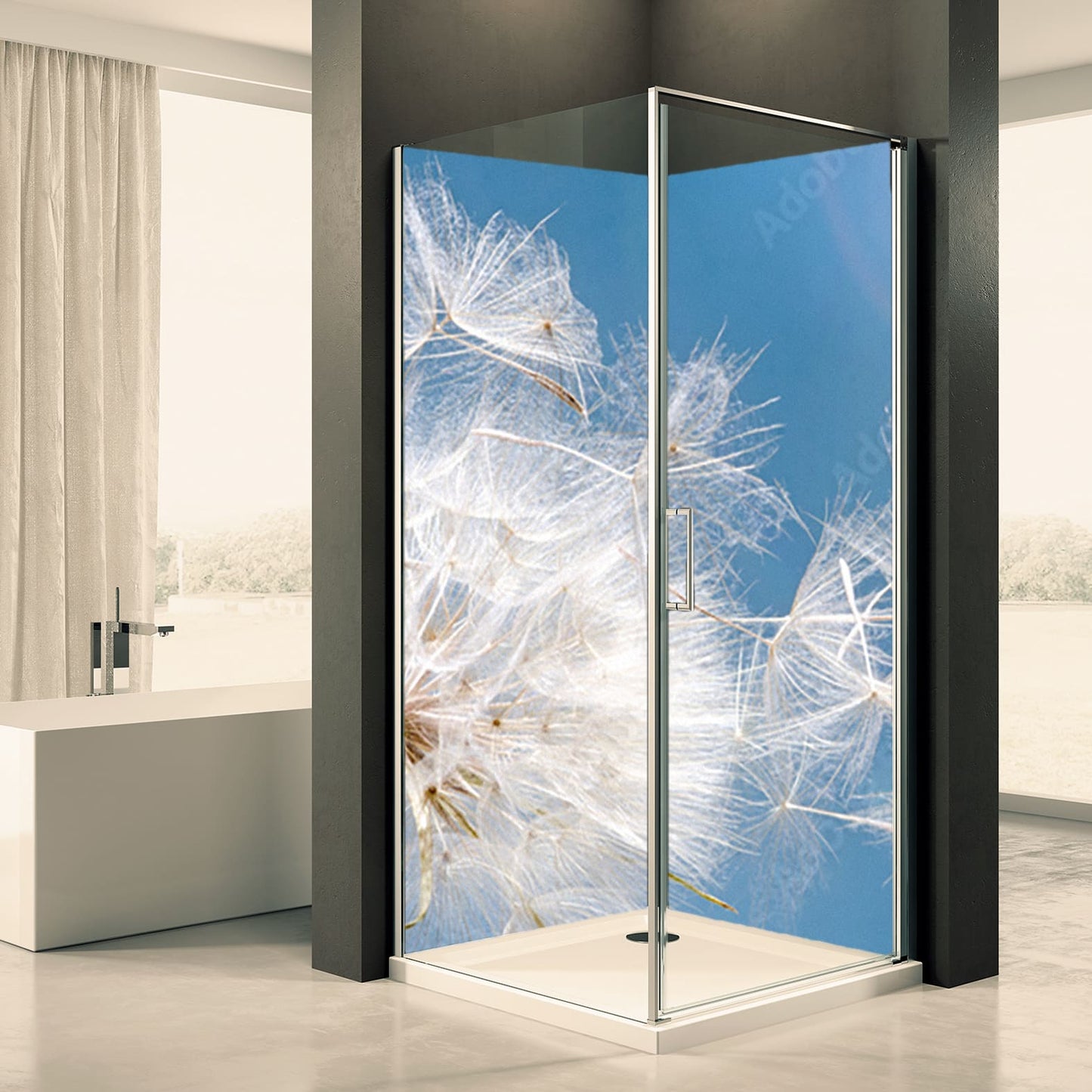 Shower back wall dandelion sky blue motif 0160