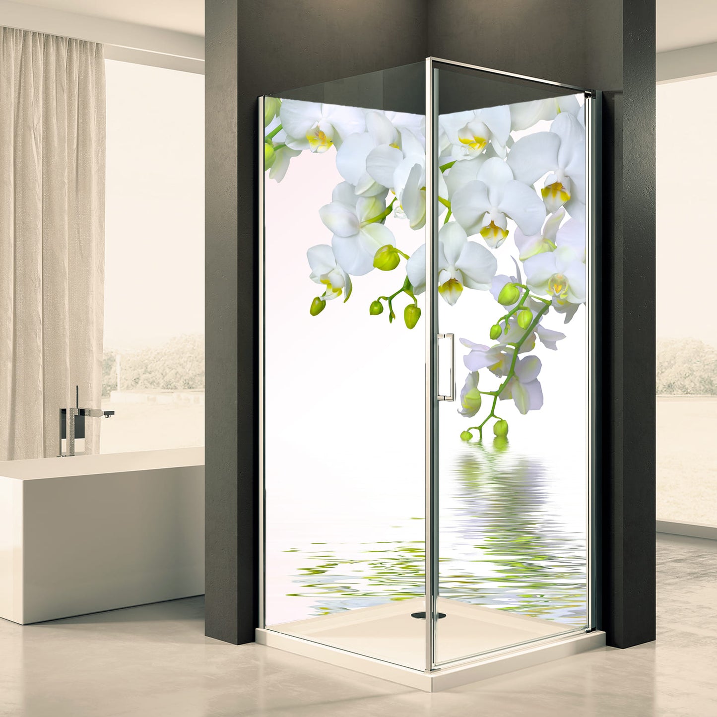 Shower back wall orchid white motif 0182