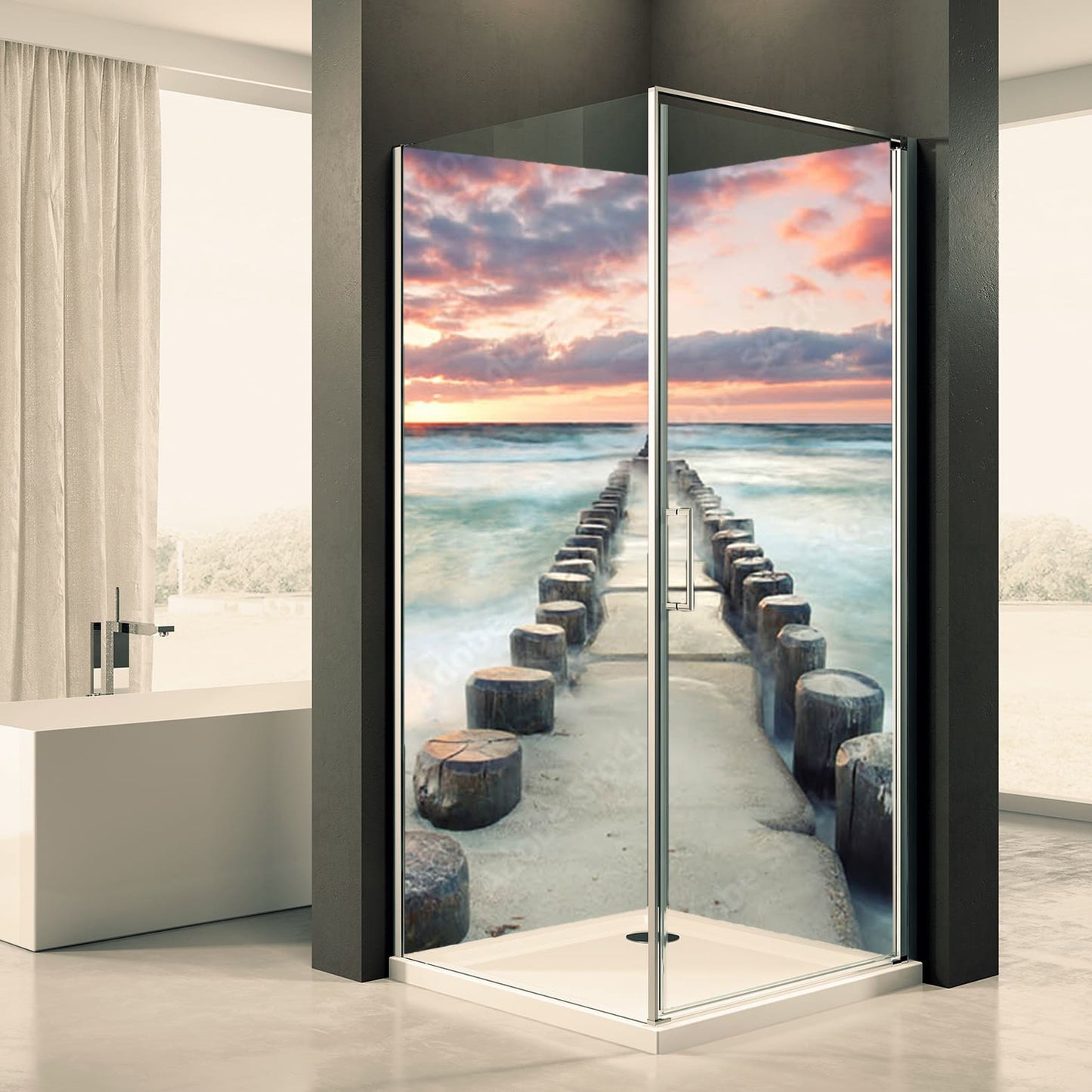 Shower back wall jetty sea 1 motif 0203