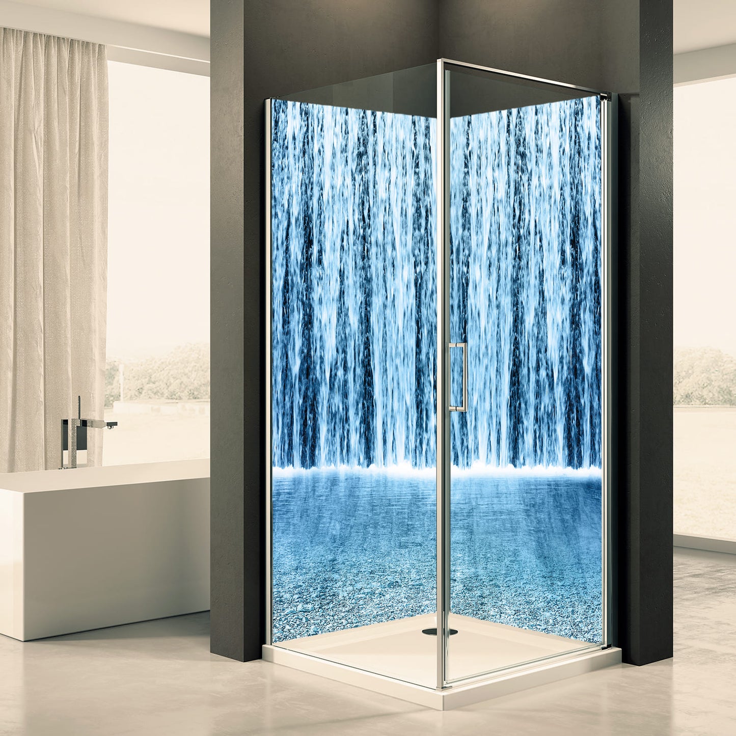 Shower back wall water waterfall motif 0208