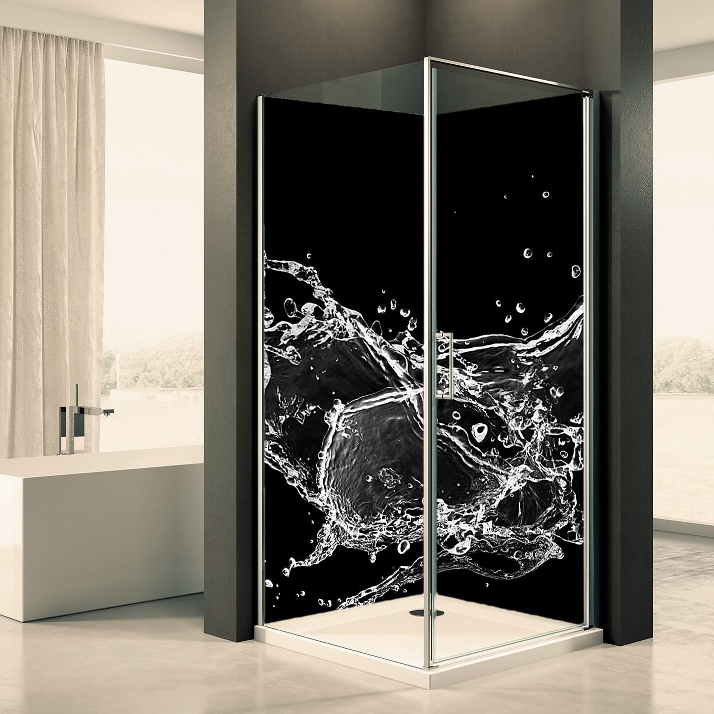 Shower back wall water drops black motif 0213