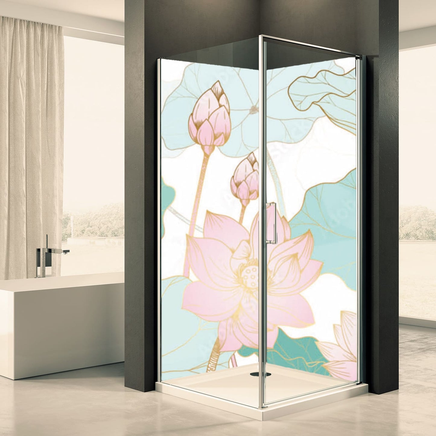 Shower back wall Zen Lotus 8 motif 0237