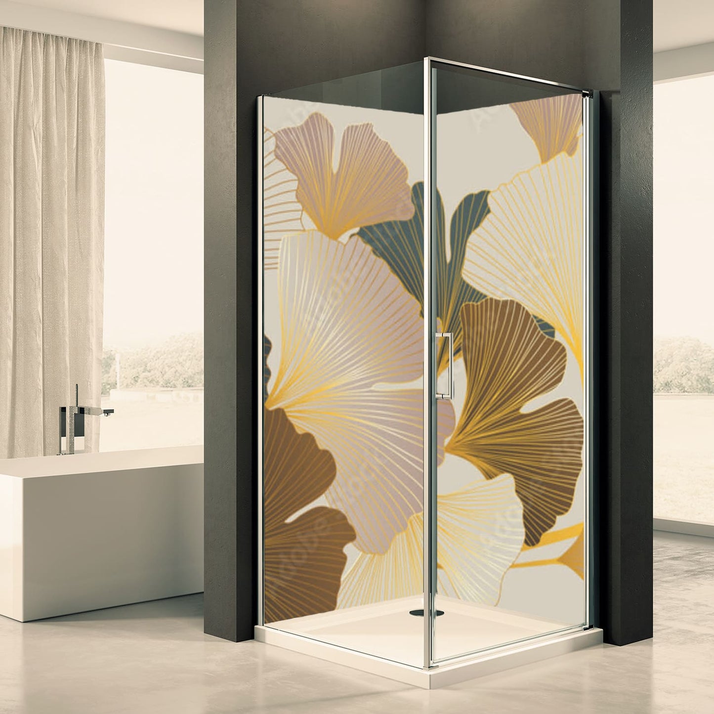 Shower back wall Zen Ginko Gold motif 0238