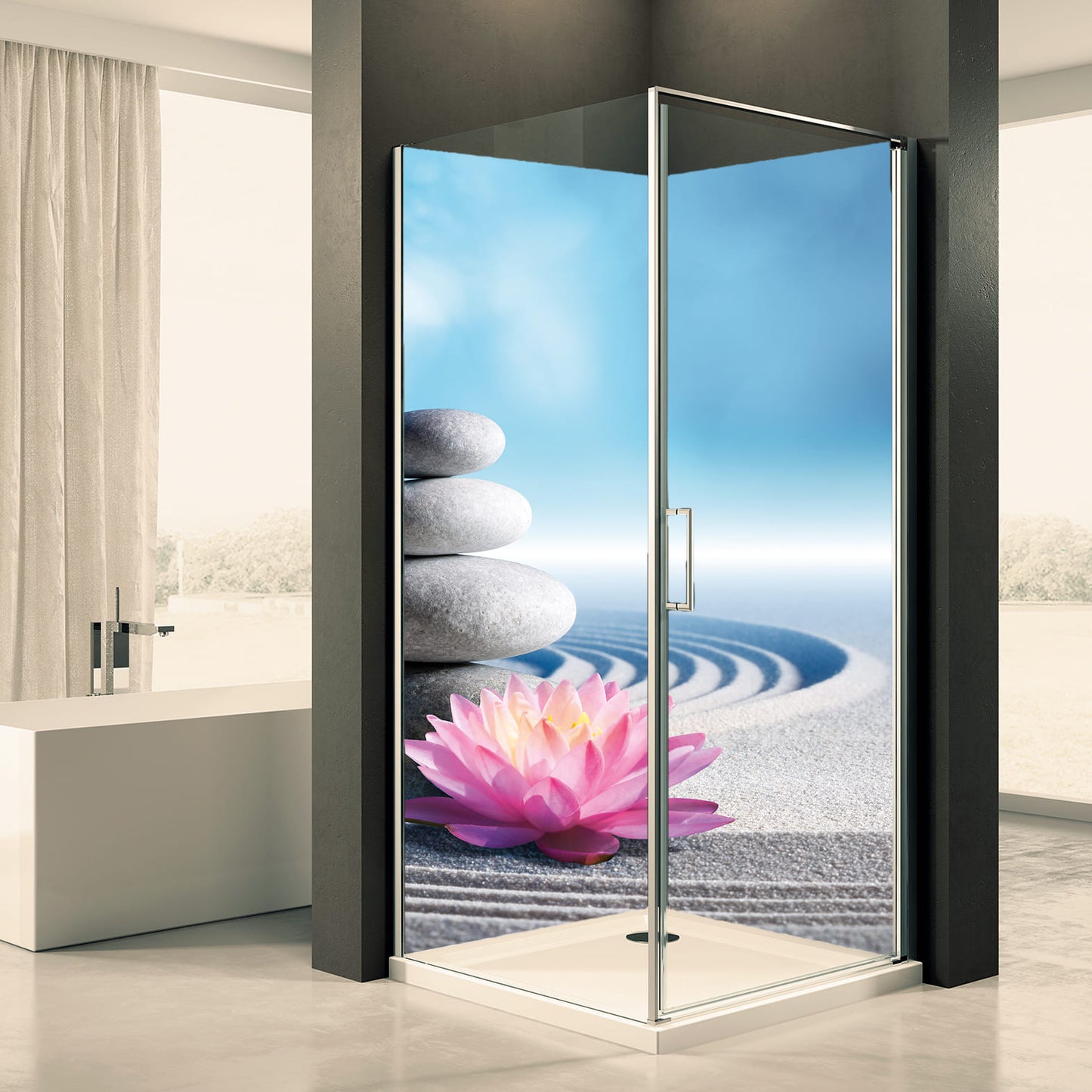 Shower back wall Zen Lotus stones motif 0239