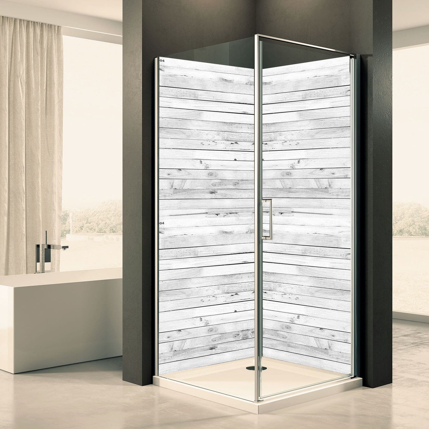 Shower back wall wood white-gray motif 0249