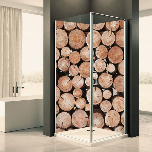 Shower back wall wood trunks motif 0254