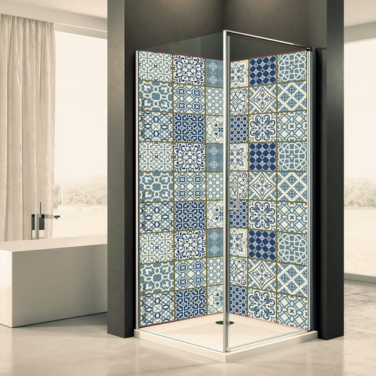 Shower back wall mosaic tiles blue motif 0258