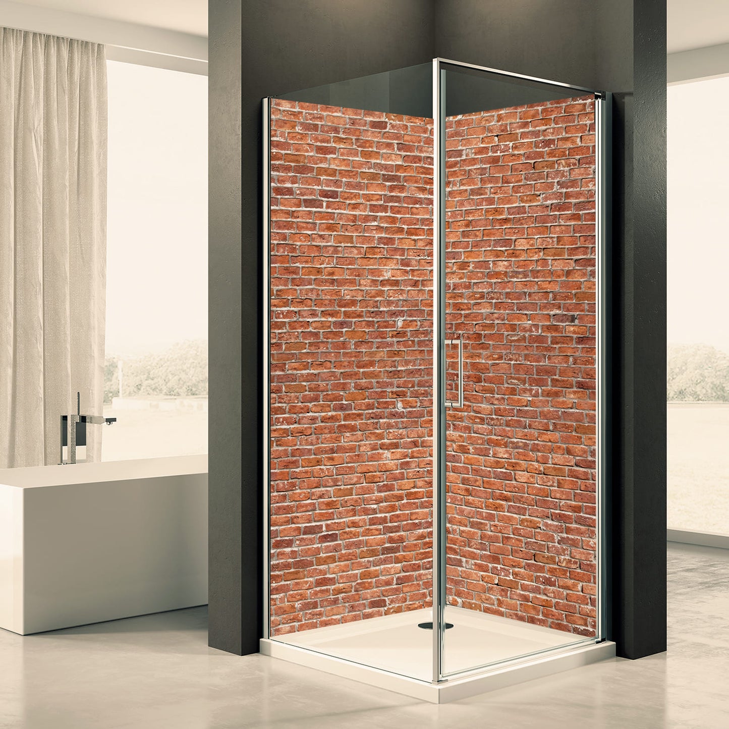 Shower back wall brick wall red motif 0264