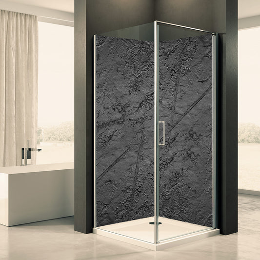 Shower back wall exposed concrete black motif 0279