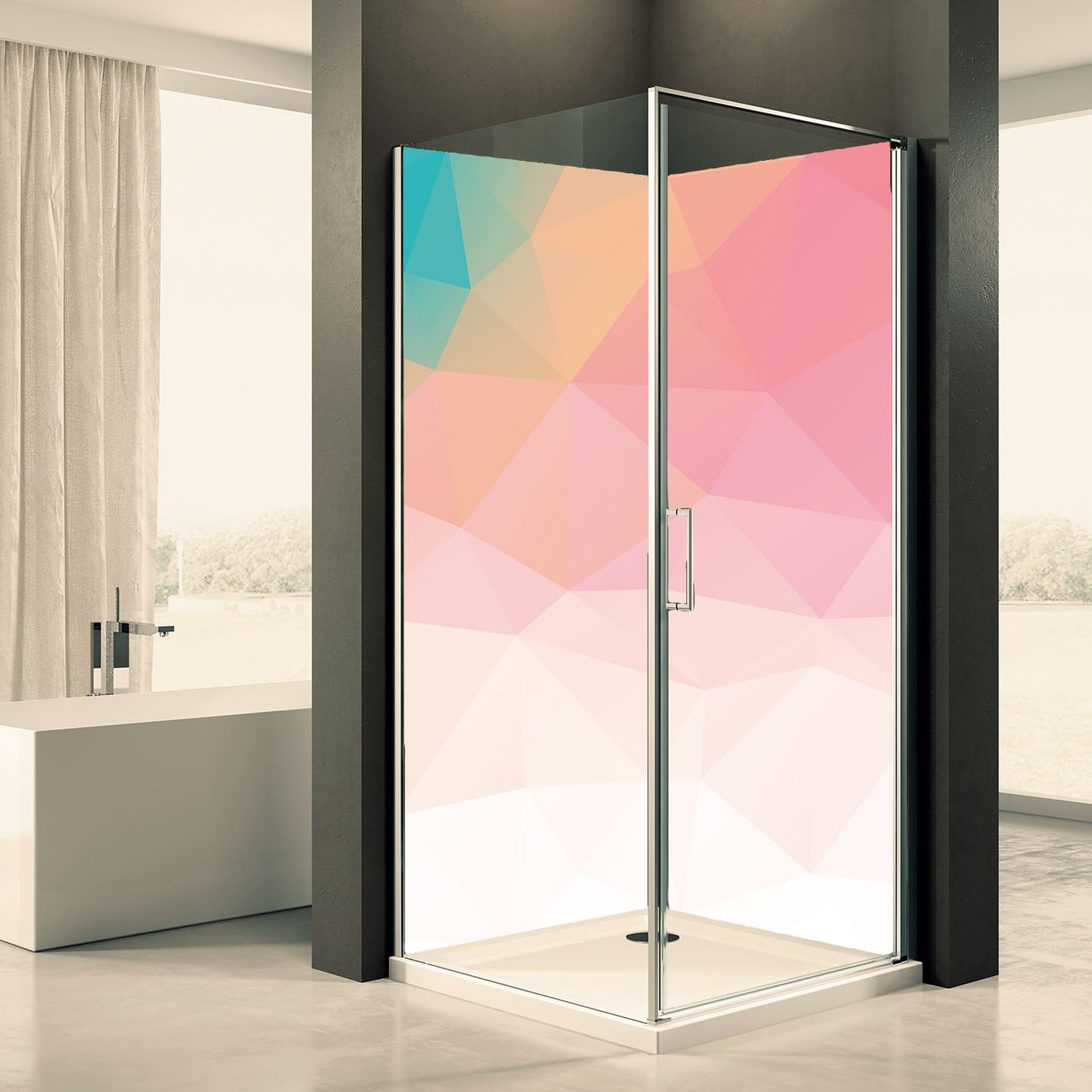 Shower back wall pastel polygon motif 0289