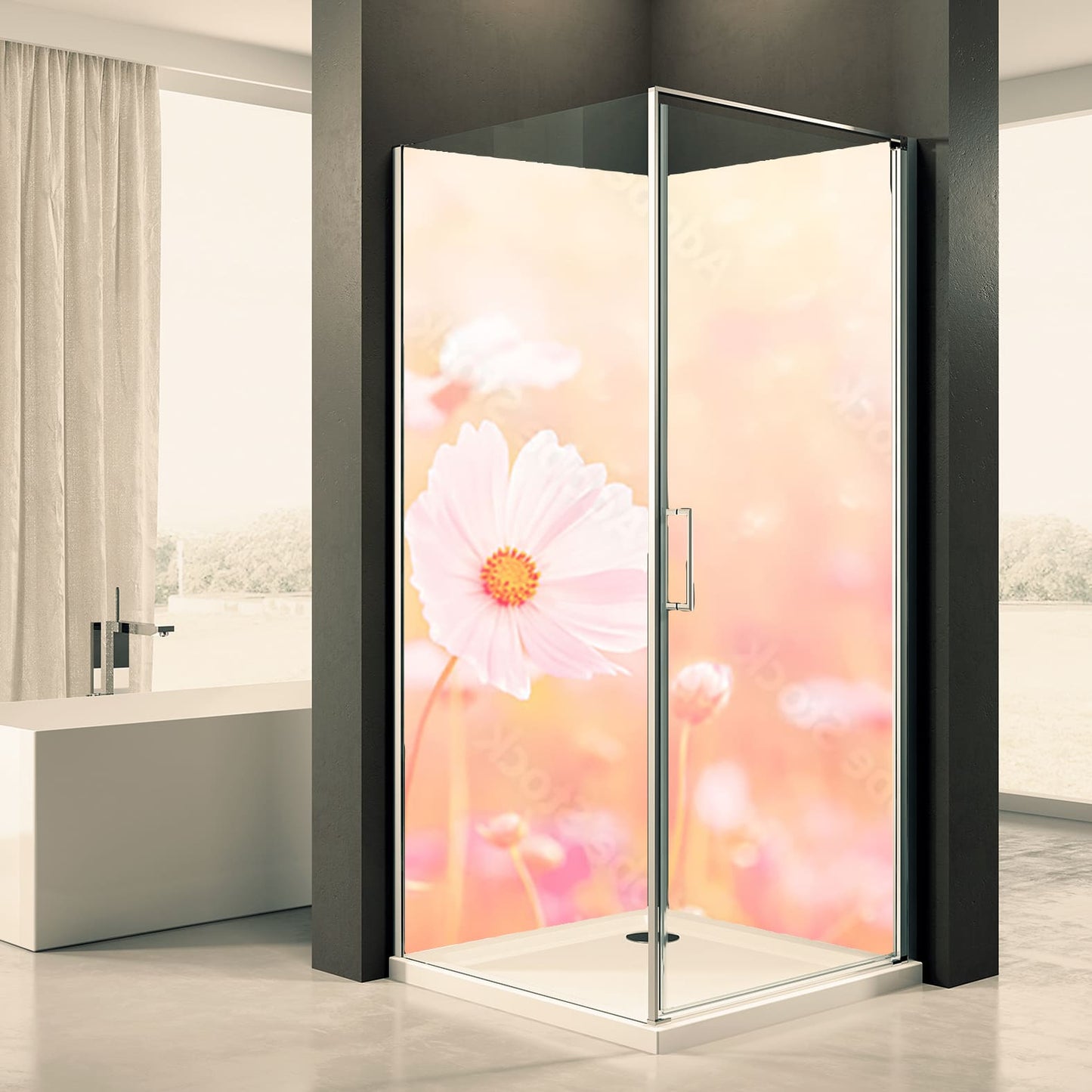 Shower back wall pastel blossom motif 0293