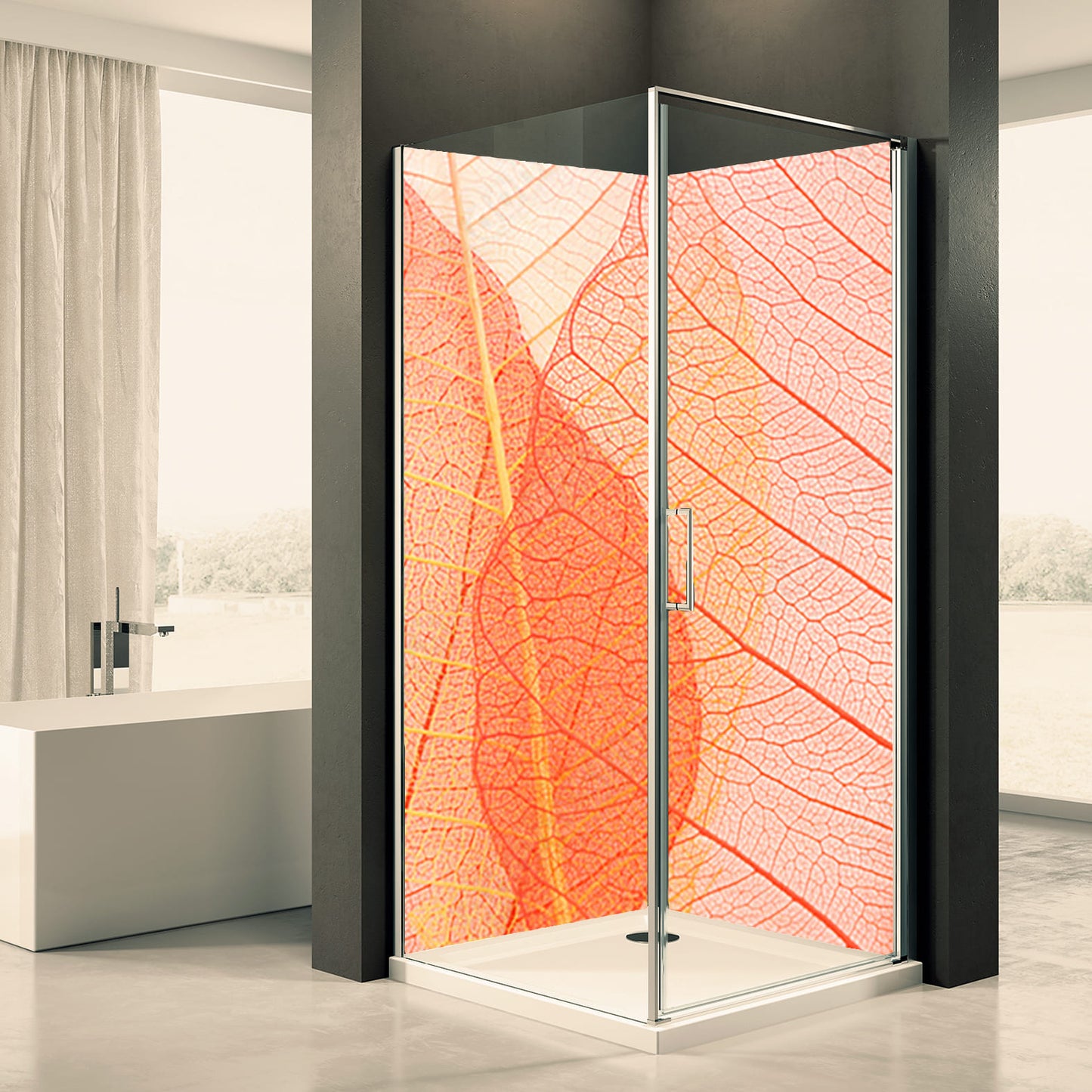 Shower back wall pastel leaves motif 0295