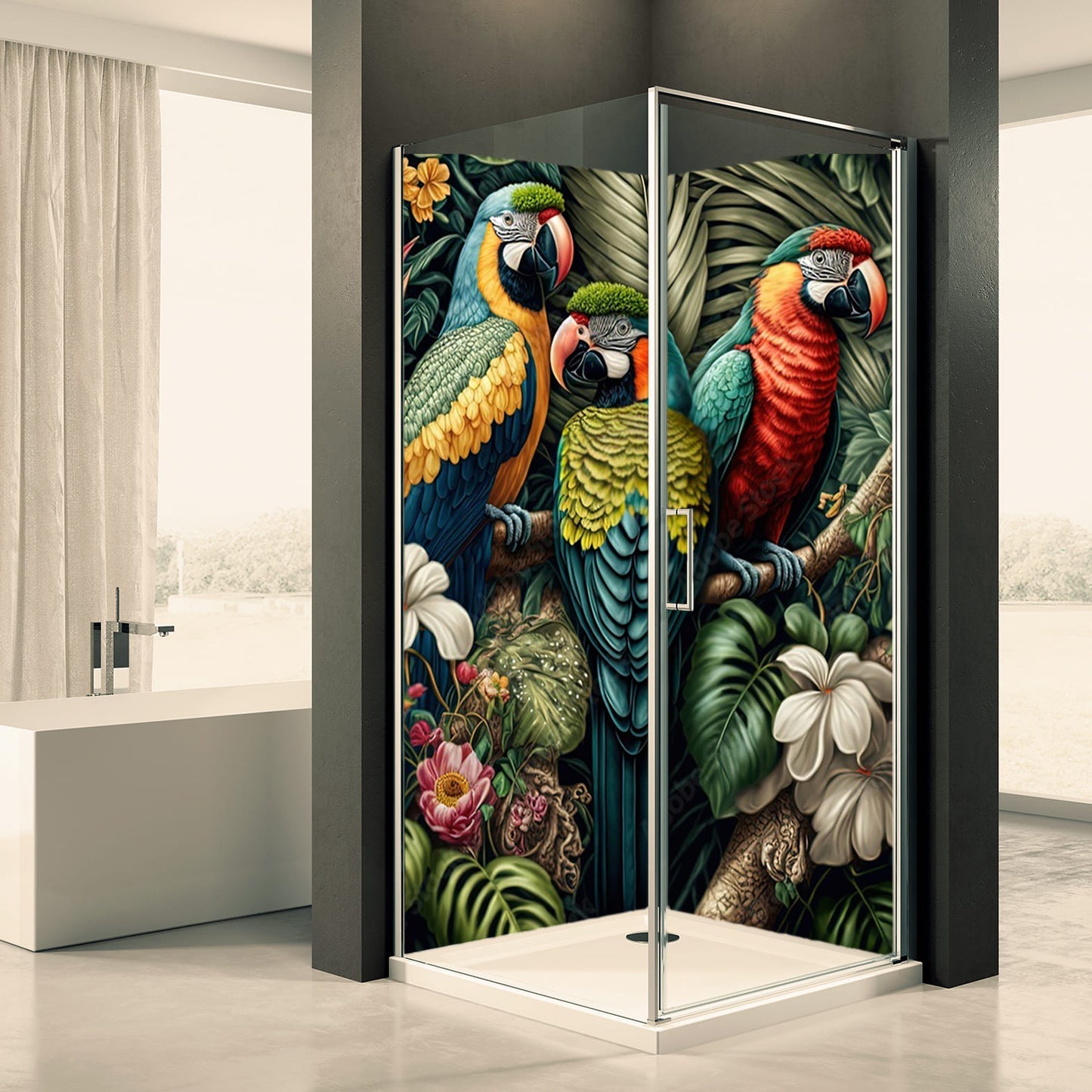 Shower back wall parrot motif 0316