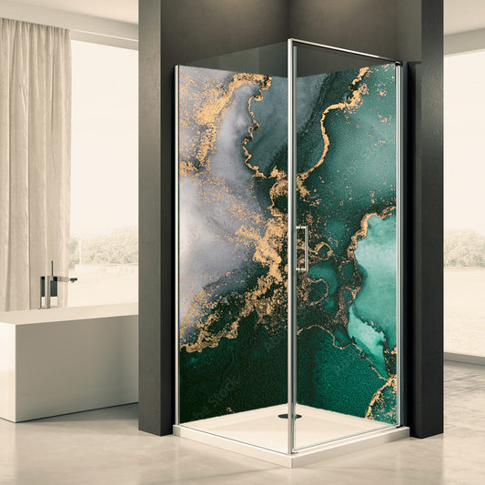 Shower back wall green gold motif 0321