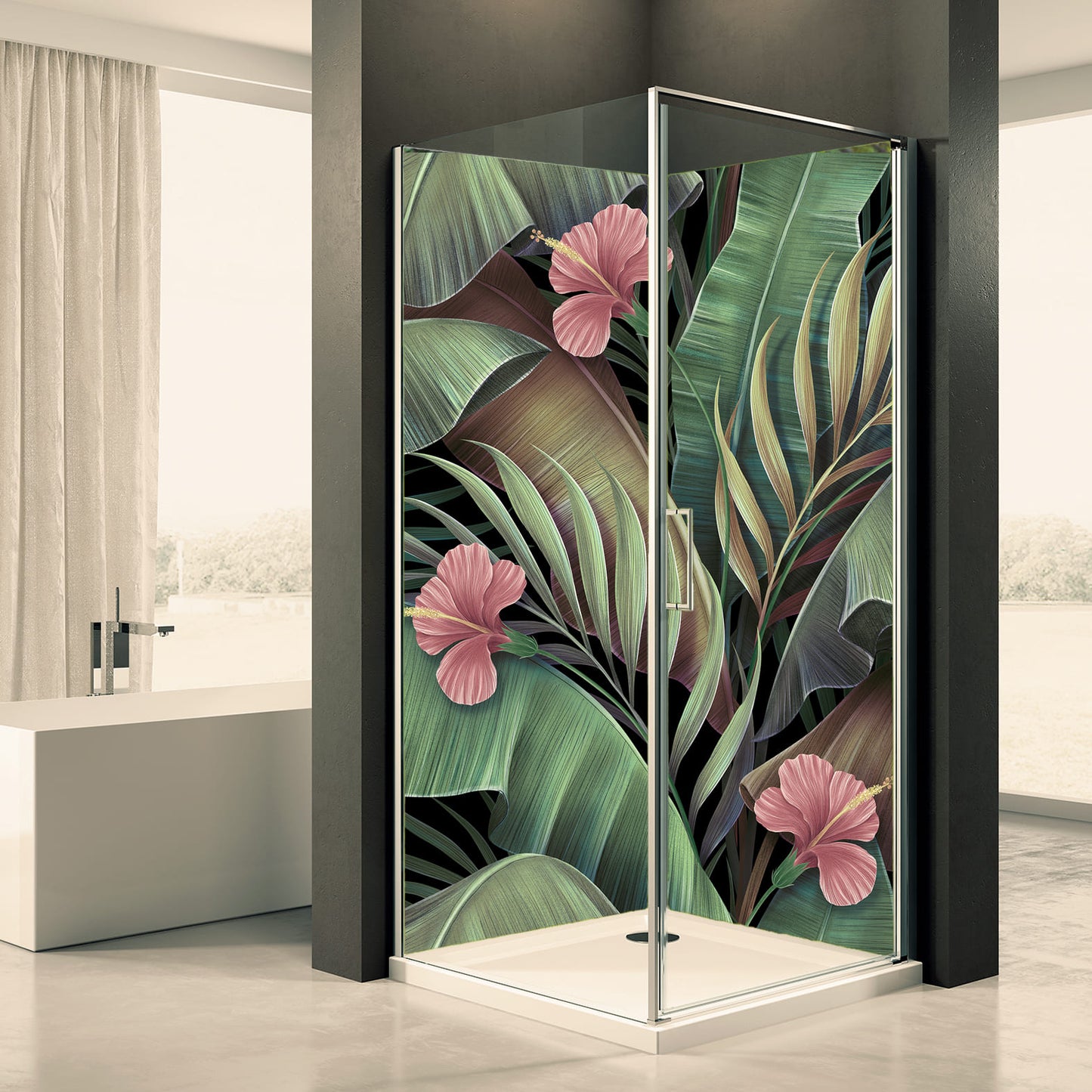 Shower back wall flower leaves motif 0327