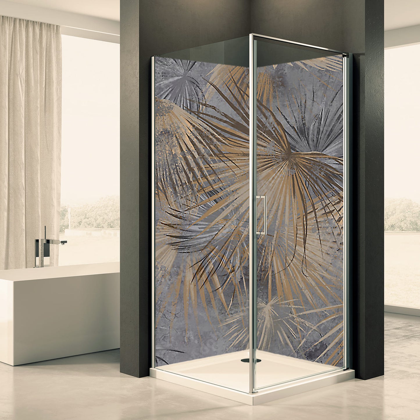 Shower back wall palm frond motif 0329