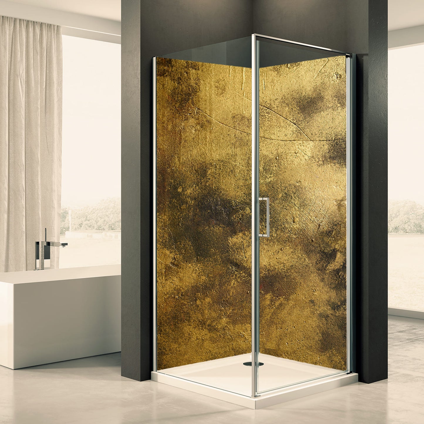 Shower back wall gold motif 0334