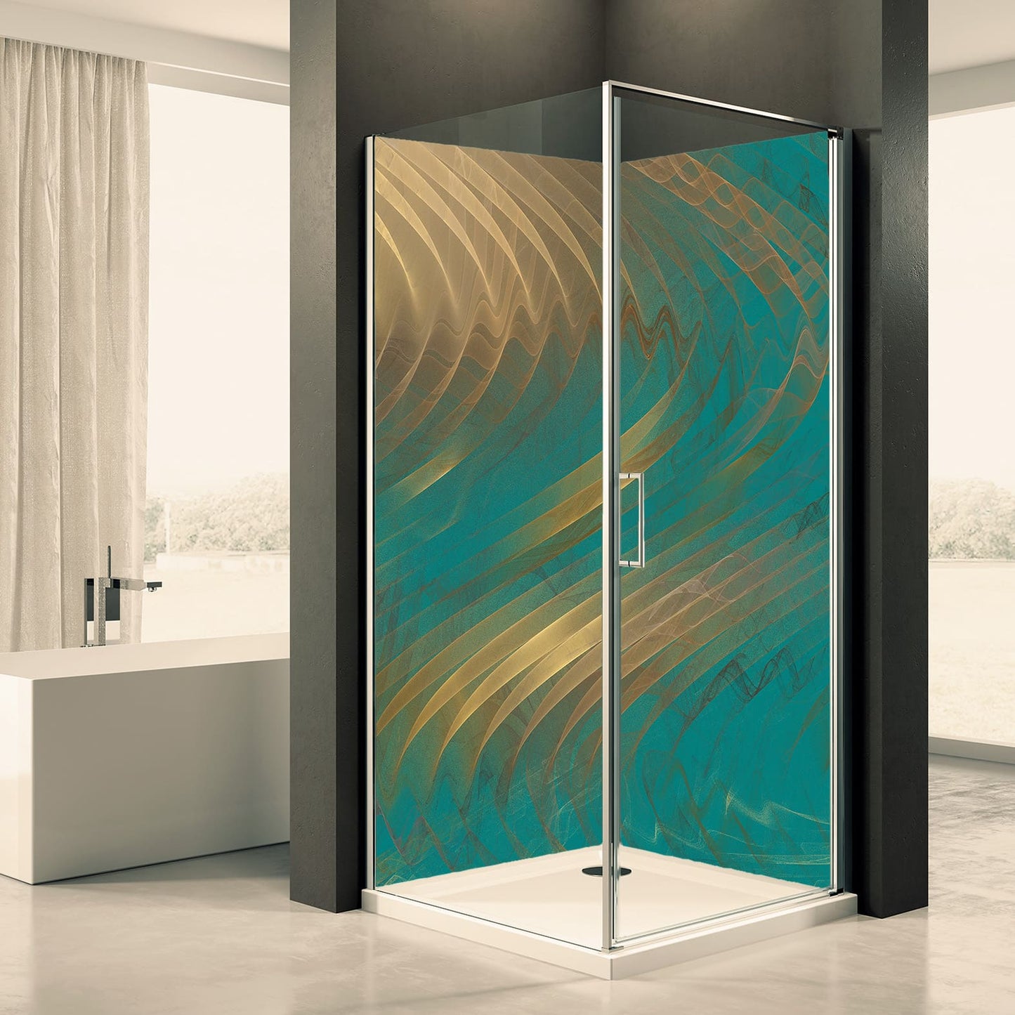 Shower back wall blue green 1 motif 0345