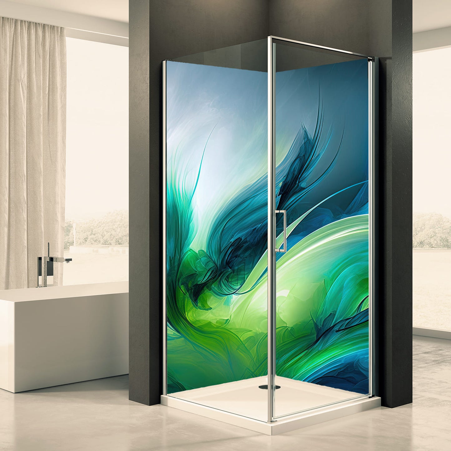 Shower back wall blue green 3 motif 0347