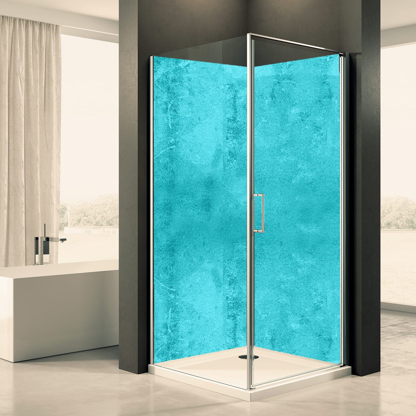 Shower back wall blue green 7 motif 0351