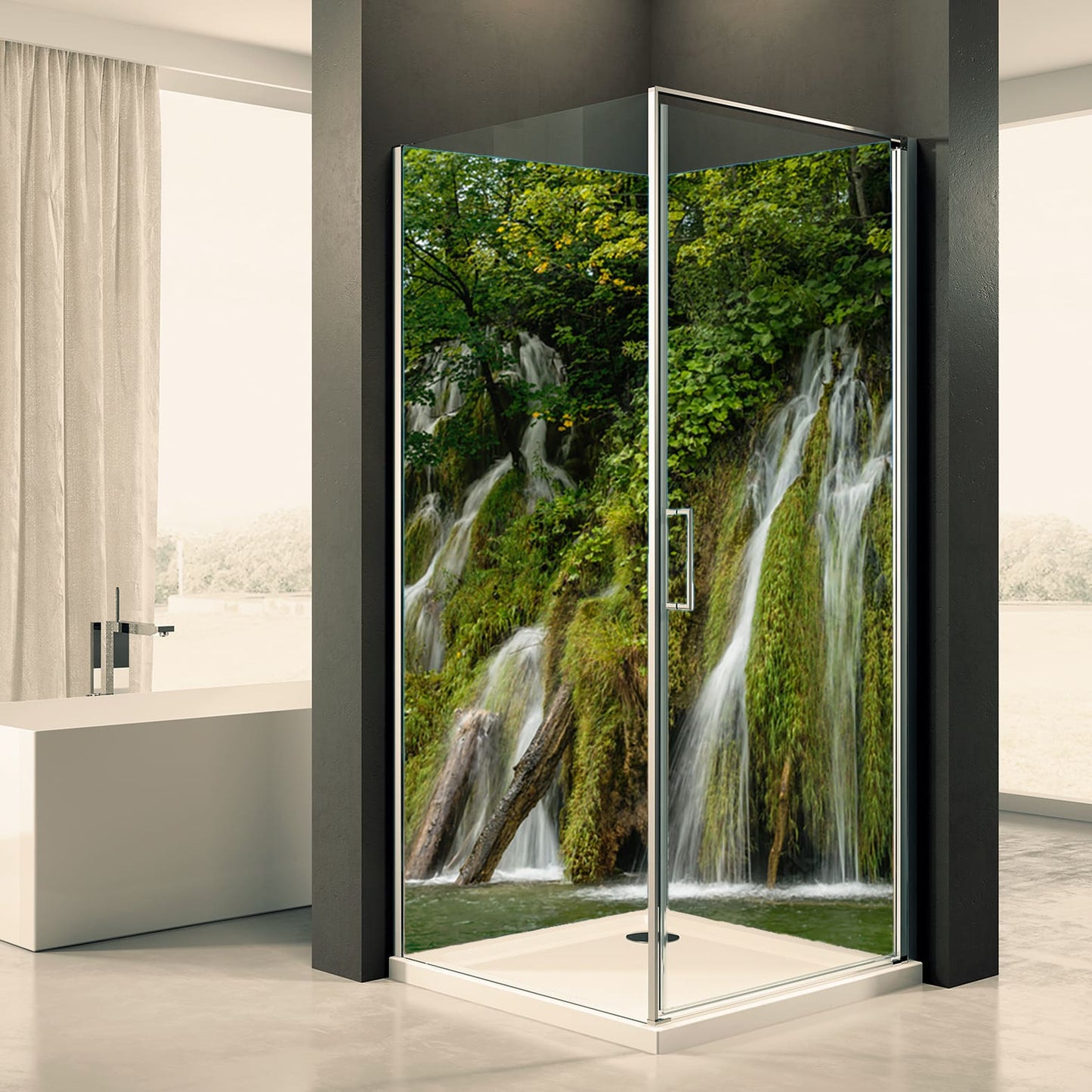 Shower back wall waterfalls motif 0446