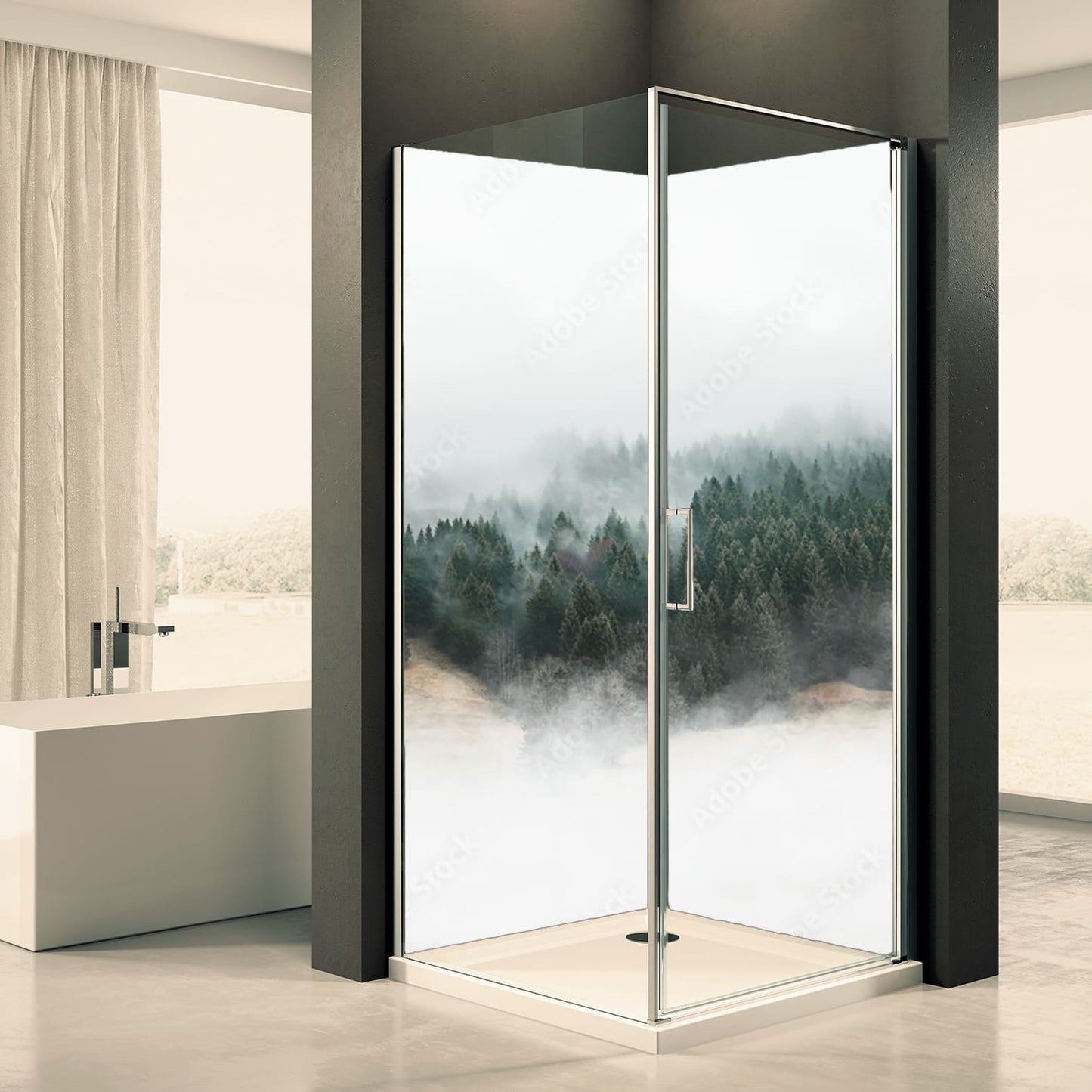 Shower back wall fog forest motif 0455