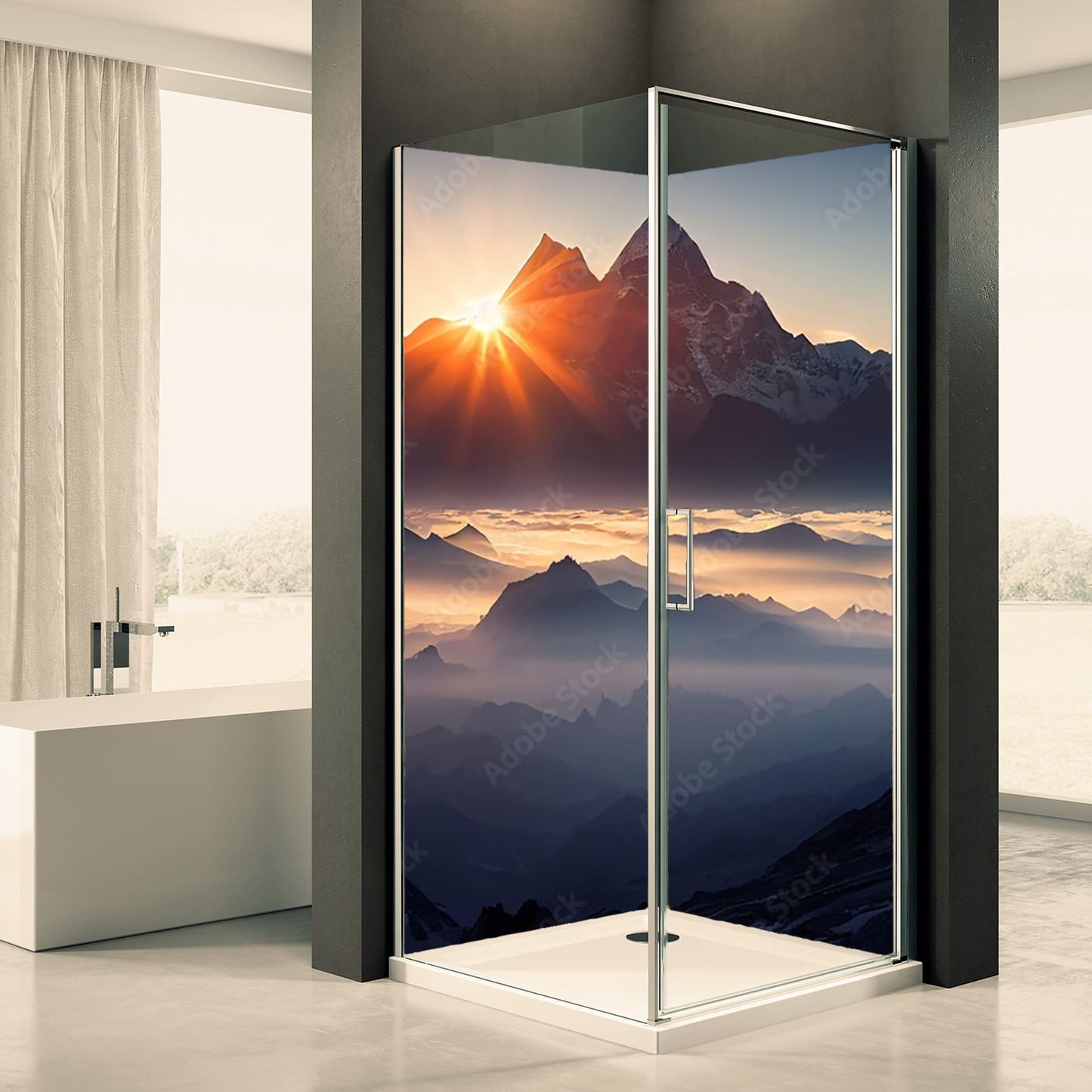 Shower back wall fog mountain motif 0456