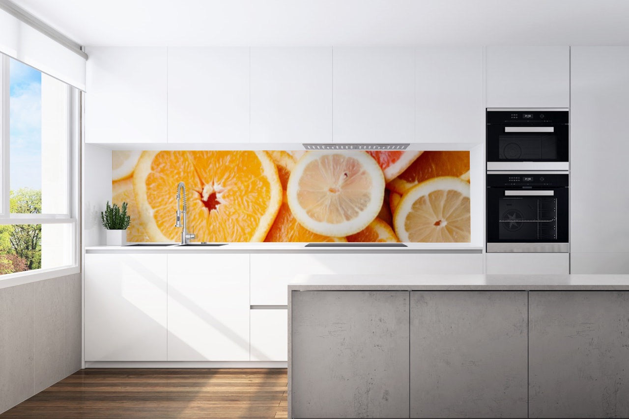 Kitchen back wall orange motif 0023